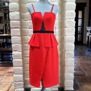 NEW with tag BCBG MAXAZRIA red embellished peplum dress in 8 size
